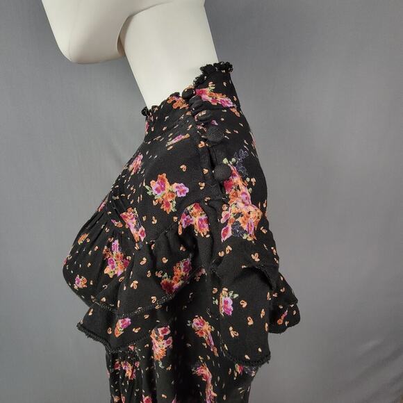 Angie Maxi Dress L Floral Ruffle Tiered Romantic Cottagecore Rayon - Picture 3 of 10